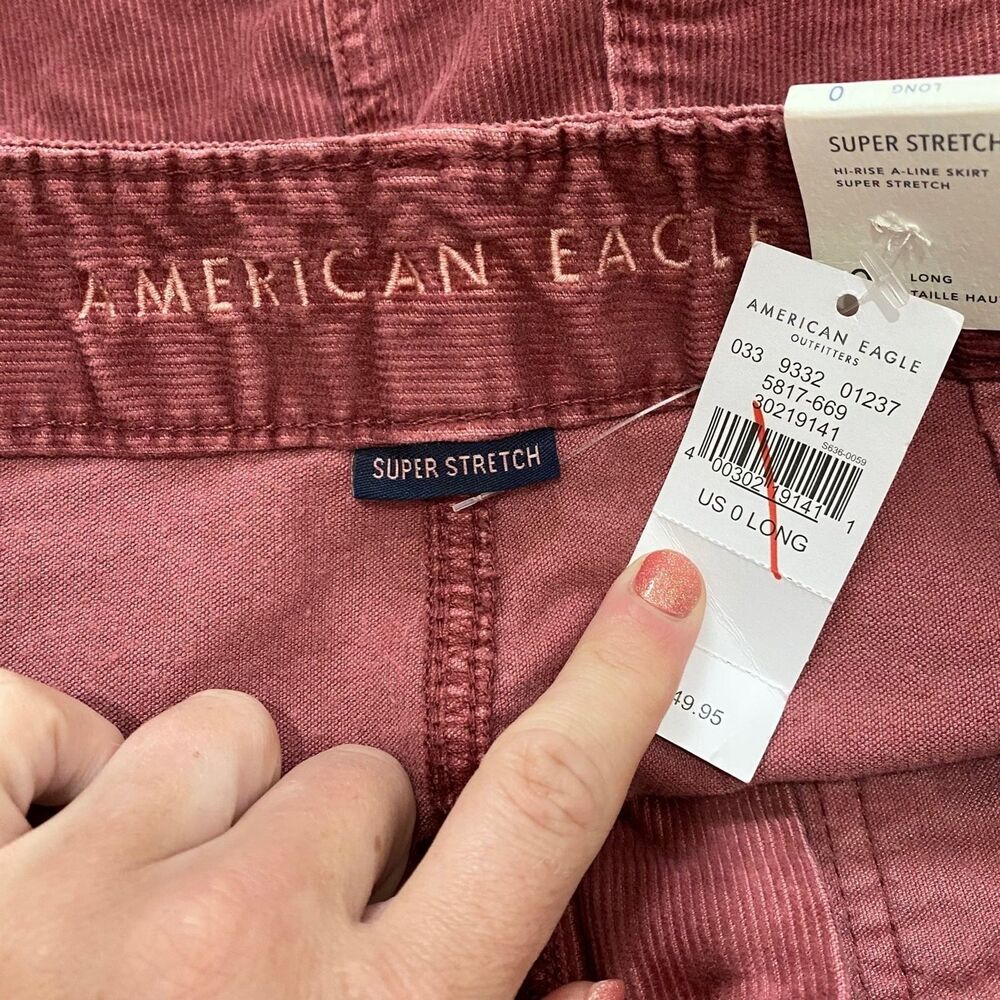 American Eagle Outfitters Corduroy Hi-Rise A-Line Mini Skirt Red Size 0 Long NWT - Picture 8 of 11